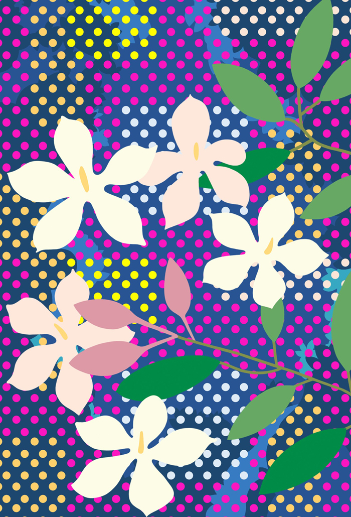 White night blooming jasmine with a patterned background